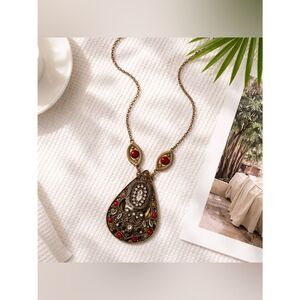 🛍️ Red Bronze teardrop rhinestone vintage adjustable long jewelry necklace